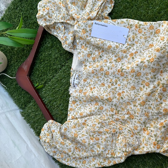 Reformation Bandit Floral Print Midi Dress Size 8 Lima yellow New with tag $278 - Picture 9 of 12